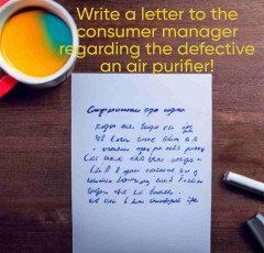 Write a letter to the consumer manager regarding the defective an air purifier